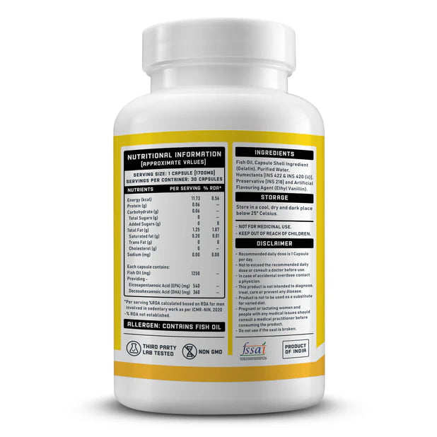YouWeFit Omega-3 Fish Oil (30 Capsules), 1250mg
