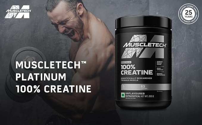 MuscleTech Platinum 100% Creatine Powder (Unflavoured - 250 Gram,83 Serves), Scientifically Researched to Build Muscle - Increase Muscle Power, Boost Strength & Enhance Performance, 1 count, 83 servings