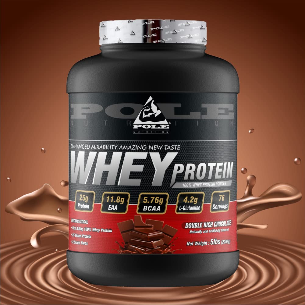 POLE NUTRITION PRO6 100% Whey Protein Powder - Rich Chocolate Flavour, 5 Lbs - 25G Protein, 11.8G Eaa