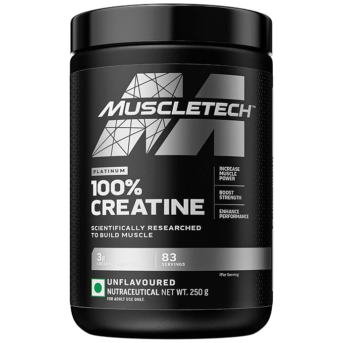 MuscleTech Platinum 100% Creatine Powder (Unflavoured - 250 Gram,83 Serves), Scientifically Researched to Build Muscle - Increase Muscle Power, Boost Strength & Enhance Performance, 1 count, 83 servings