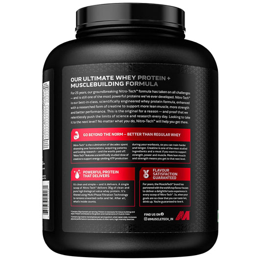 MuscleTech Nitro-Tech Whey Protein, 1.81kg (4lbs), Milk Chocolate, 30g Protein, 3g creatine monohydrate, 6.7g BCAA