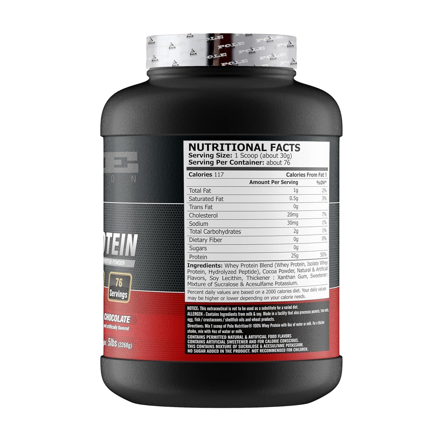 POLE NUTRITION PRO6 100% Whey Protein Powder - Rich Chocolate Flavour, 5 Lbs - 25G Protein, 11.8G Eaa