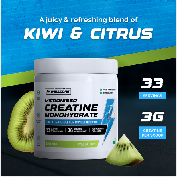 Wellcore - Pure Micronised Creatine Monohydrate | Kiwi Kick (122g, 33 servings)