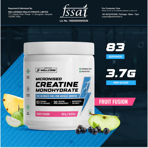 Wellcore - Pure Micronised Creatine Monohydrate (307g, 83 Servings) Fruit Fusion