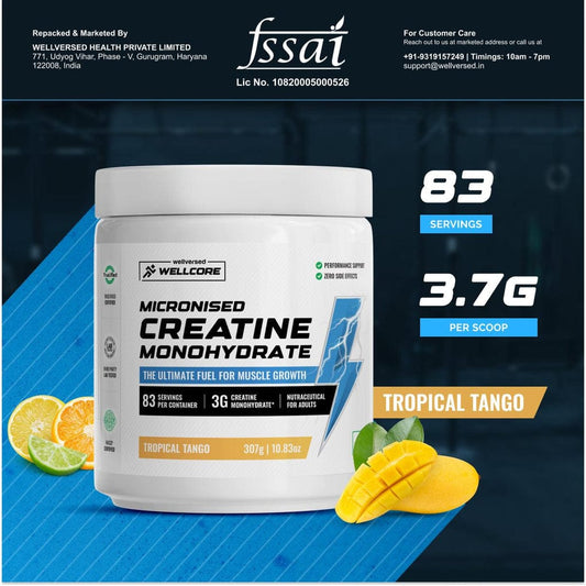 Wellcore - Pure Micronised Creatine Monohydrate (307g, 83 Servings) Tropical Tango