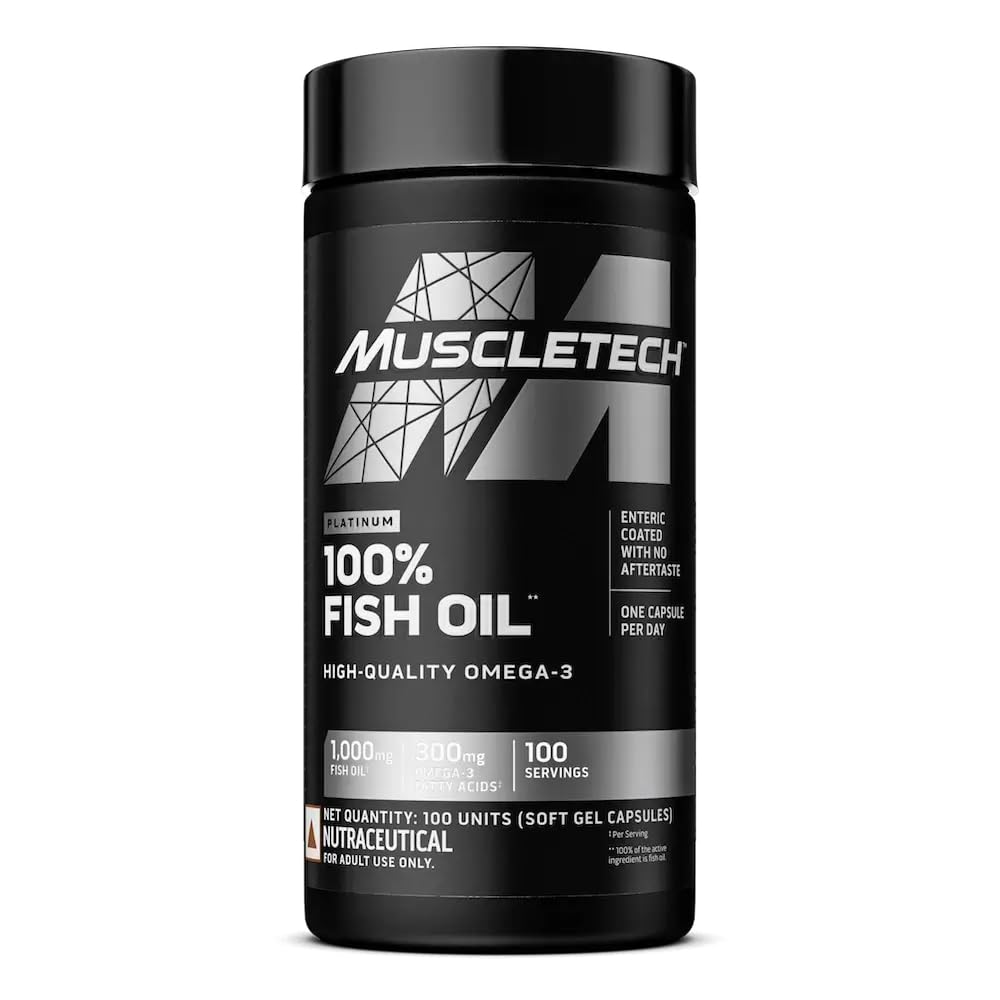 MuscleTech Platinum 100% Fish Oil For Men And Women, 1000Mg Omega 3 With 180 Mg Epa & 120 Mg Dha For Heart, Joints & Brain Health, 100 Softgels, 1 count, 100 servings