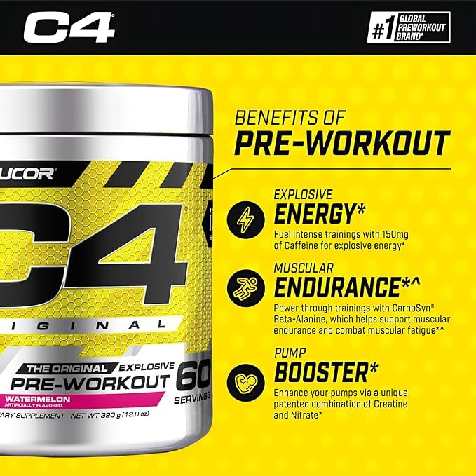 Cellucor C4 Original Pre Workout Powder Sugar Free for Men & Women (60 Servings, Watermelon)