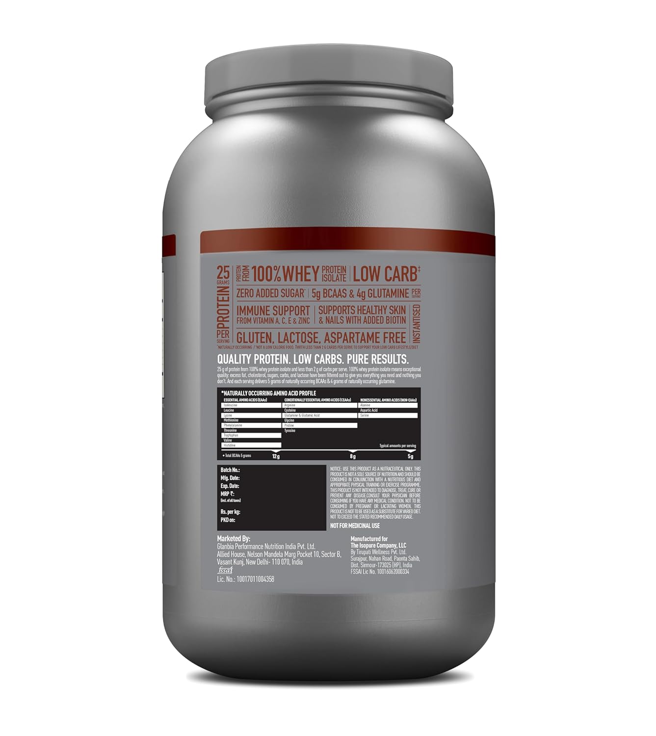 ISOPURE [Whey Protein Isolate Powder, 4.40 lbs/2 Kg (Dutch Chocolate), Low carbs, Lactose-Free Vegetarian protein for Men & Women] with FREE Optimum Nutrition Micronised Creatine Powder, 250g