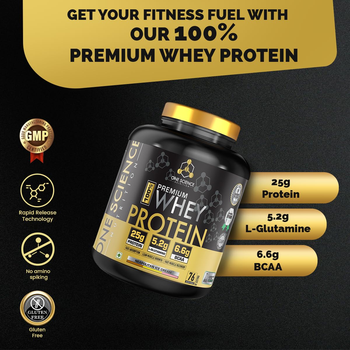 One Science Nutrition (OSN) Premium Whey Protein [Grass Fed Whey] - 25g Protein, 6.6g BCAA & 5.2 gms L-Glutamine | Refuels & Repairs Muscles (5 lbs, Neapolitan Ice Cream)