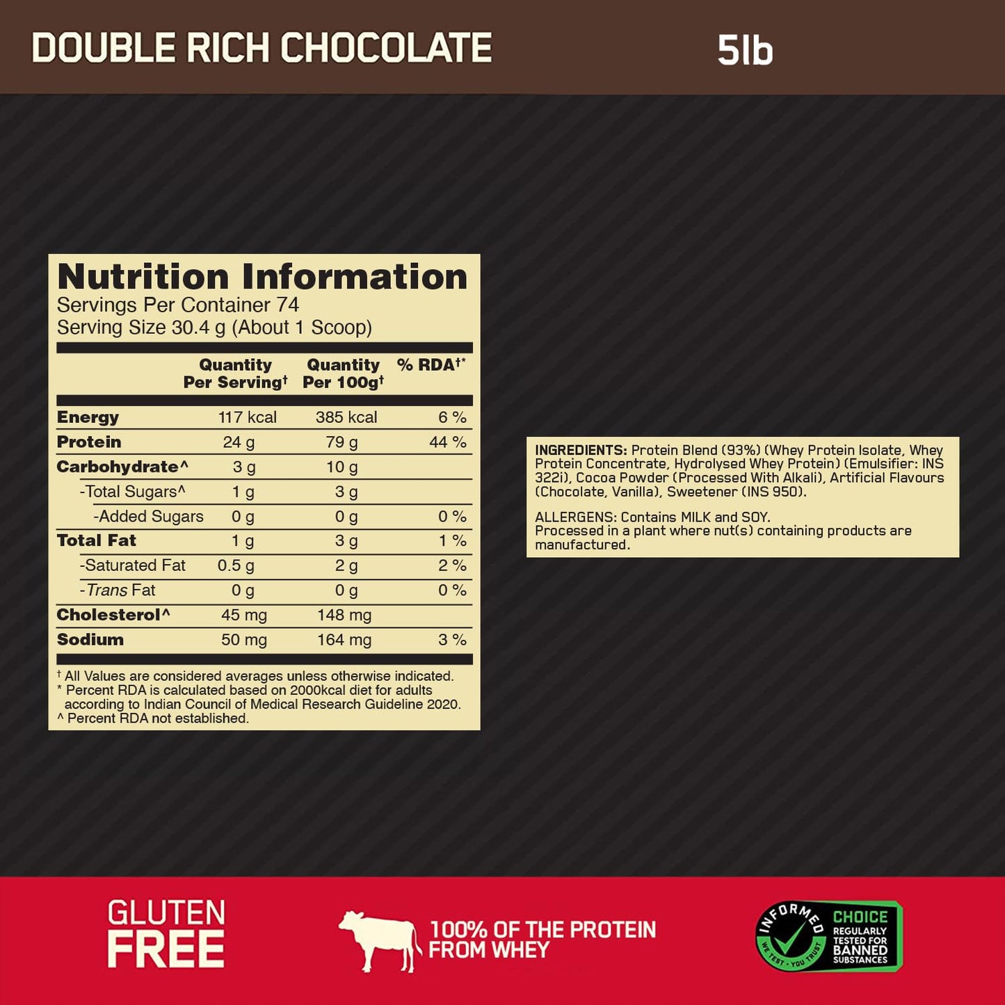 ON Gold Standard 100% Whey Protein Powder | Double Rich Chocolate | 5 lbs