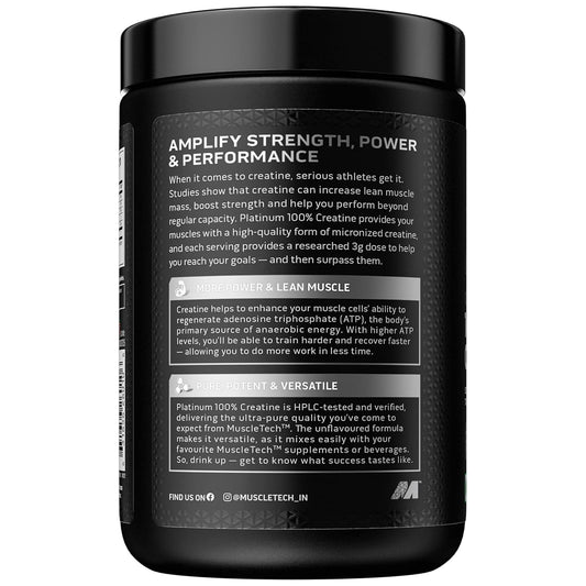 MuscleTech Platinum 100% Creatine Powder (Unflavoured - 250 Gram,83 Serves), Scientifically Researched to Build Muscle - Increase Muscle Power, Boost Strength & Enhance Performance, 1 count, 83 servings