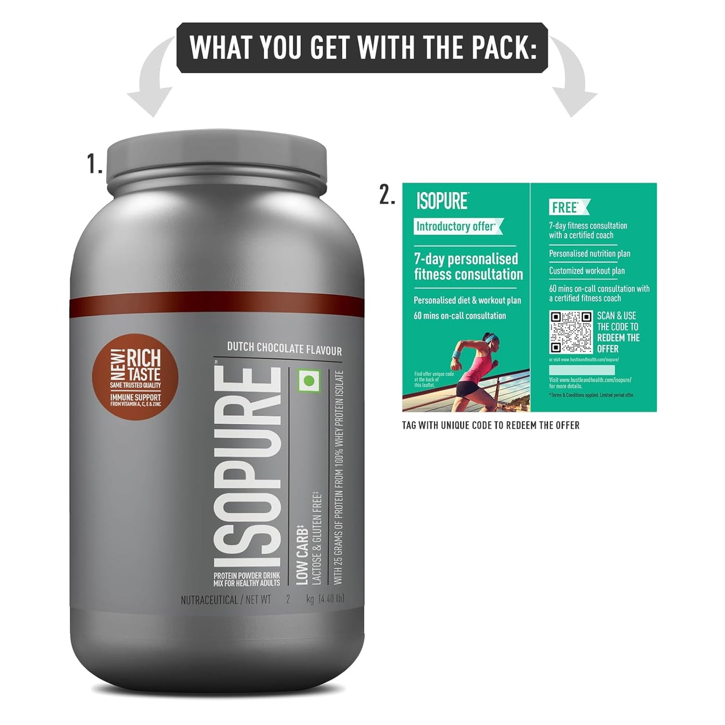 ISOPURE [Whey Protein Isolate Powder, 4.40 lbs/2 Kg (Dutch Chocolate), Low carbs, Lactose-Free Vegetarian protein for Men & Women] with FREE Optimum Nutrition Micronised Creatine Powder, 250g