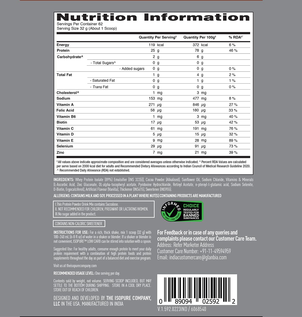 ISOPURE [Whey Protein Isolate Powder, 4.40 lbs/2 Kg (Dutch Chocolate), Low carbs, Lactose-Free Vegetarian protein for Men & Women] with FREE Optimum Nutrition Micronised Creatine Powder, 250g