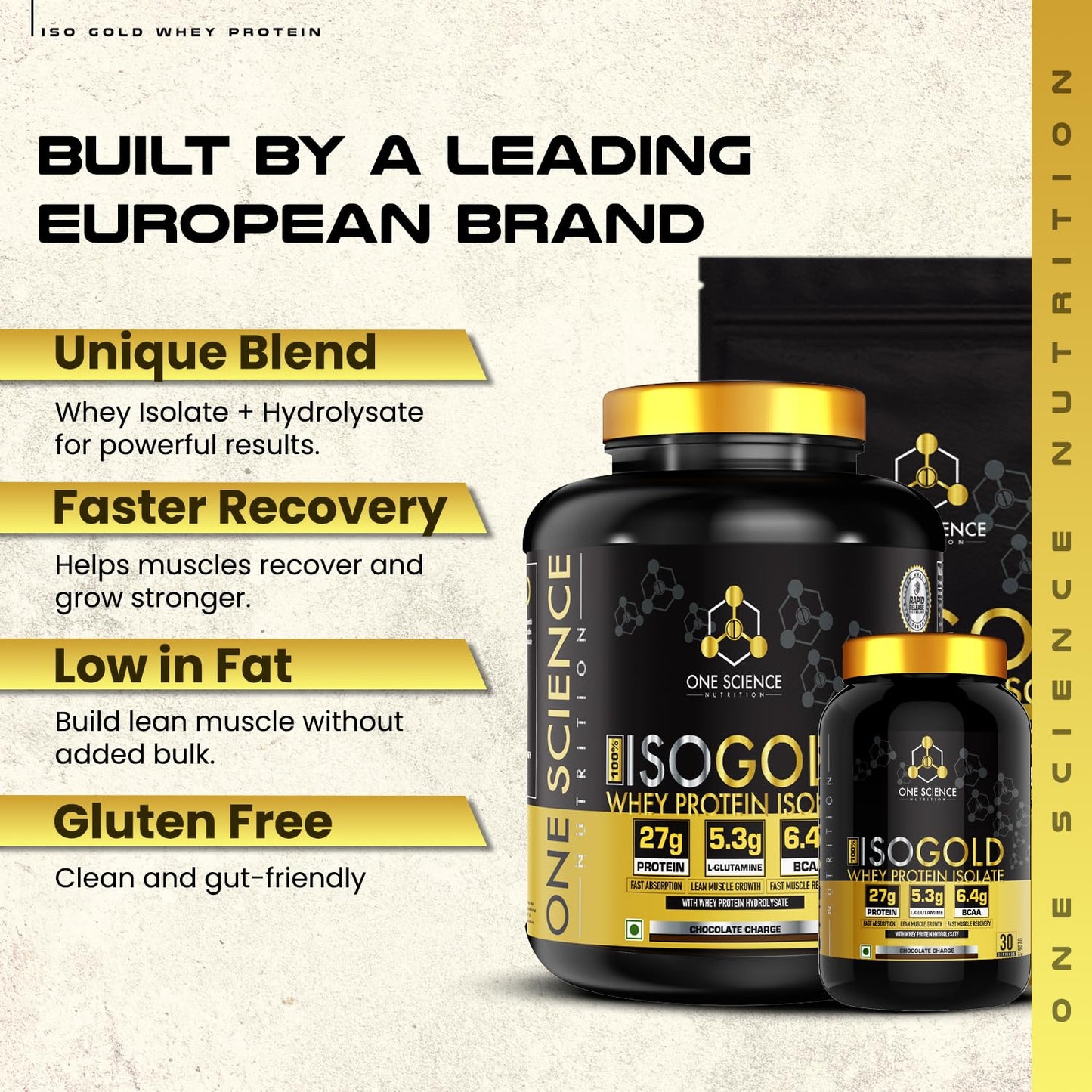 One Science Nutrition (OSN) 100% Iso Gold Whey Protein 5 lbs [Grass Fed Whey]- 27g Protein, 5.3g Glutamine, 6.4g BCAA - Chocolate Charge