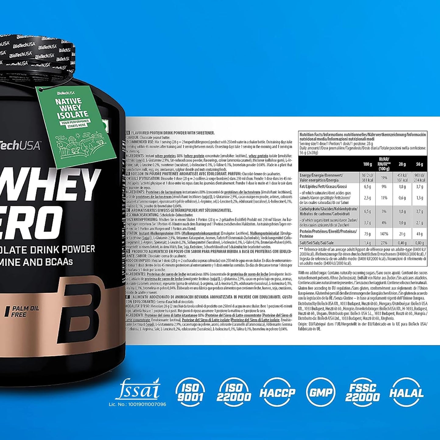 BiotechUSA ISO WHEY ZERO | Caffe Latte | Isolate Protein with 4.5 g BCAA | 2270g Pack | 21g Protein Per Scoop | 5 LBS