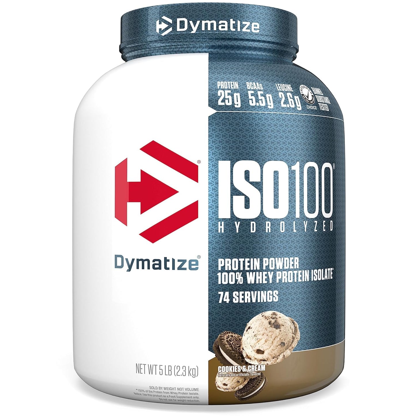 Dymatize Nutrition ISO100 Hydrolyzed Whey Protein Isolate | Fast-Digesting | Muscle Recovery Formula with Amino Acids | Low Sugar & Fat | Cookies & Cream | 5 Lbs