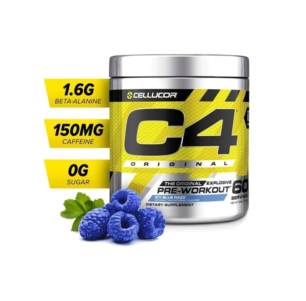 Cellucor C4 Original Pre Workout Powder Sugar Free for Men & Women (60 Servings, Icy Blue Razz)